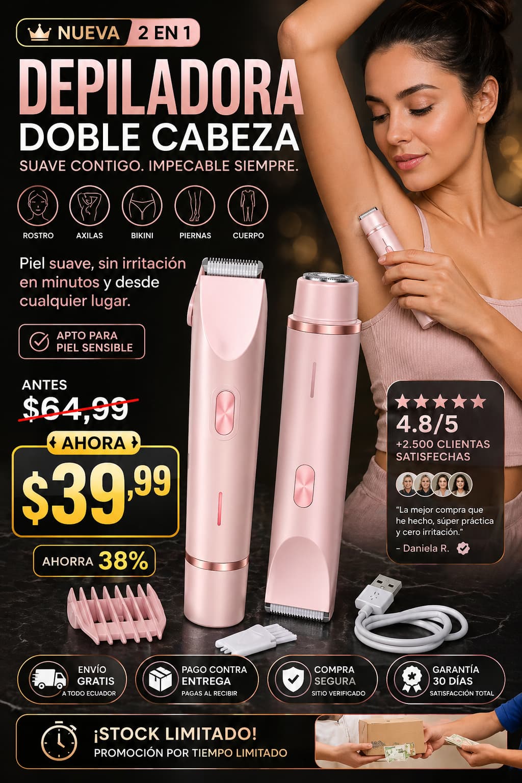 Depilador 2 En 1 Portatil Doble cabeza